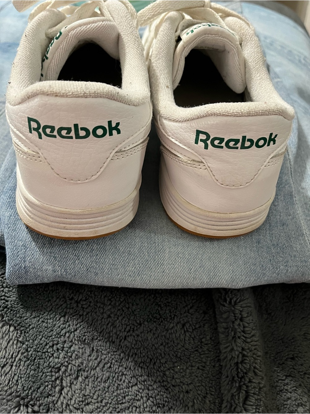Reebok Classic White Leather Sneakers with Green Logo Accent